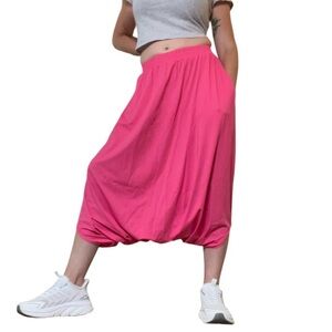 Halara Midi Harem Boho Skirt Pants Bright Pink Pockets! Size SMALL New NWOT